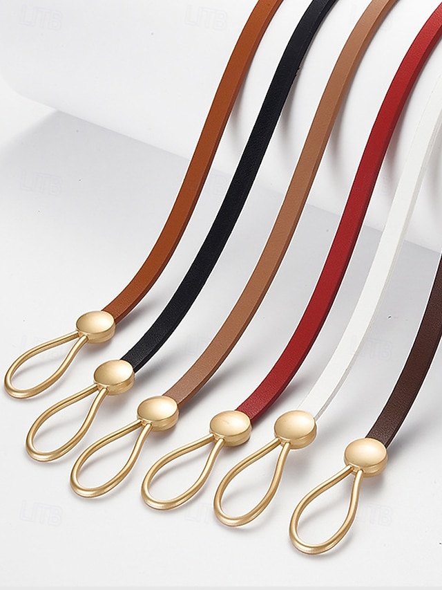  Cintura sottile da donna in similpelle PU – cintura regolabile con fibbia ad anello e a sfera color oro, stile minimalista per abiti, blazer e cappotti, perfetta per lavoro, appuntamenti serali e abiti da festa