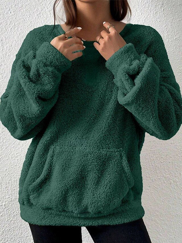 Women's Hoodies Plain Streetwear Casual Long Sleeve Crew Neck Regular Tops Street Holiday Pocket Green Fall Winter4