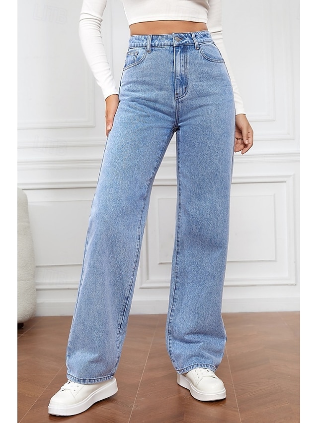  Dames Breed Been Chinese Modieus Streetwear Casual Volledige lengte Hoge taille Effen Kleur Zak Comfortabel Zacht Inelastisch Buiten Straat Zwart donkergrijs Diep Blauw Lichtblauw Zomer Herfst