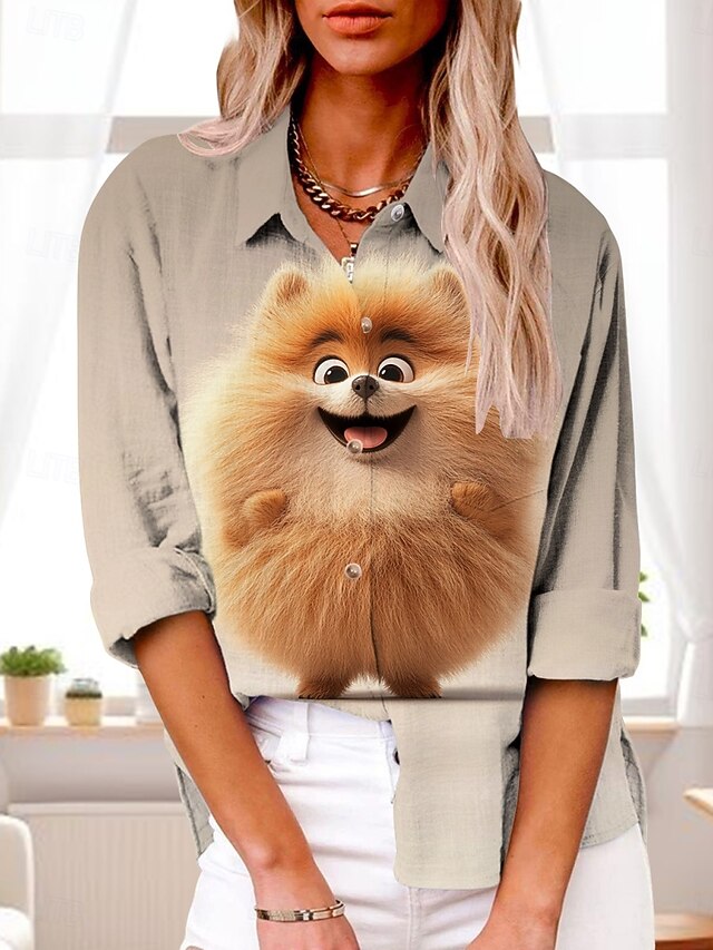 Women's Shirt Graphic Active Daily Stylish Long Sleeve Shirt Collar Regular Tops Daily Holiday Buttons Print Khaki Gray Summer Spring Fall4