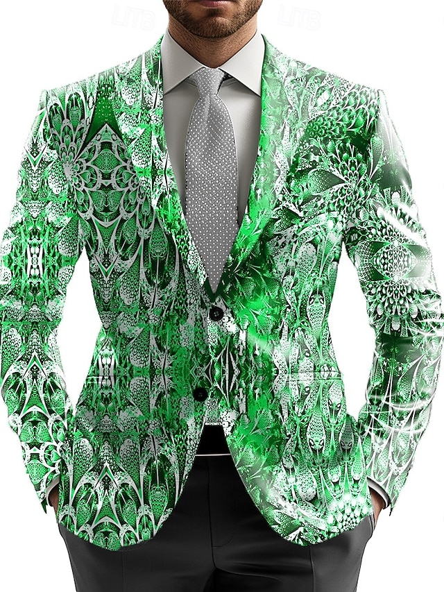  Homme Veste blazer Formel Élégant Décontracté Quotidien Toutes saisons 100% Polyester Tissage Orné de bijoux Impression 3D Boutons Confortable Simple Boutonnage veste Rouge Dorée Vert
