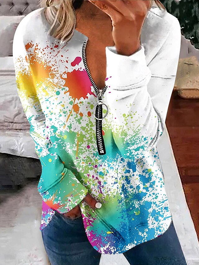 Women's Pullover Sweatshirt Zip Up Sweatshirts Graphic Polka Dot Fashion Casual Long Sleeve Crew Neck Regular Tops Street Dailywear Zipper Print Light Green Fall Winter4