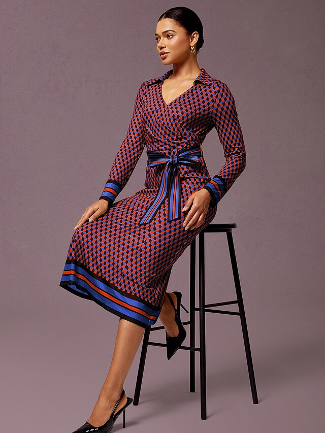 Women's Rose Red 3D Geometric Print Dress Fitted Waist High Stretch Comfortable Elegant Vintage Stylish Mermaid Daily Party Work Fall4