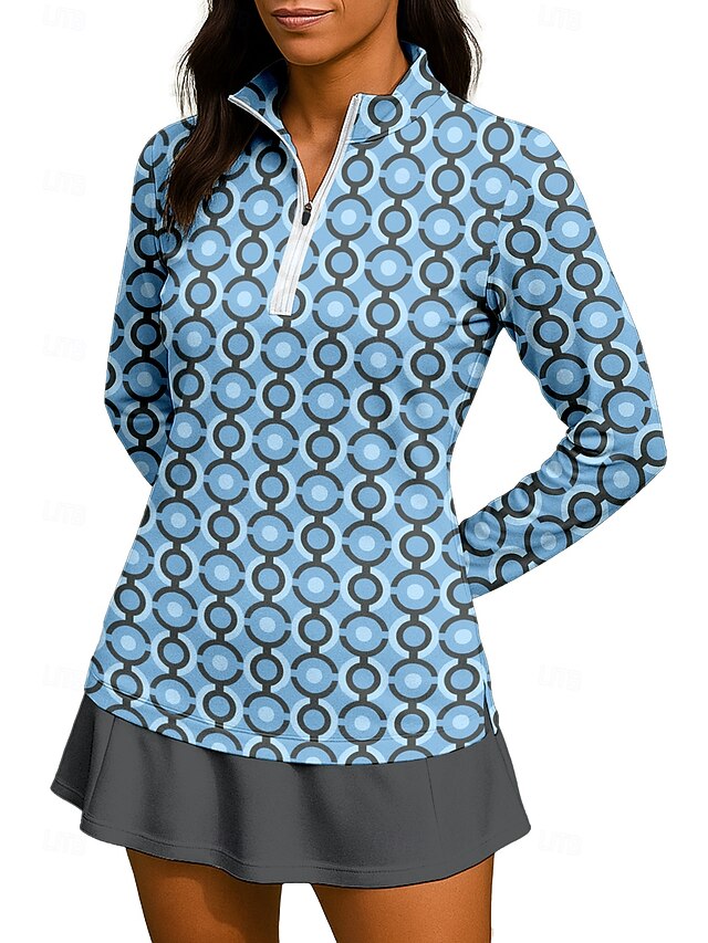 Women's Geometric Dot Shirt Sport Shirt Golf Polo Shirt Tennis Shirt Long Sleeve Zipper Floral UPF50+ UV Resistant High Elasticity Moisture Wicking Breathable Tennis Golf Pickleball High Neck Stand4