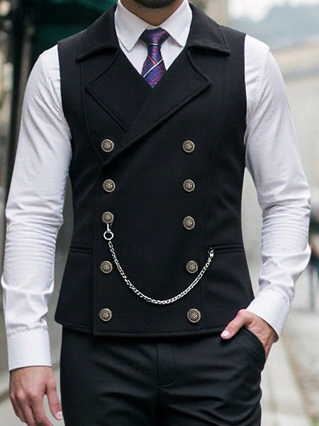  Ανδρικά Veste Γιλέκο Gilet Διακοπές Πάρτι Επιχείρηση Μοντέρνα Καθημερινό Άνοιξη Φθινόπωρο Κουμπιά Πολυεστέρας Άνετο Σκέτο Σταυρωτό Πέτο Κανονικό Μαύρο Βαθυγάλαζο Καφέ Γιλέκο
