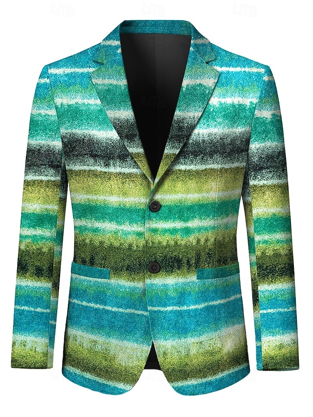  Herre Blazer jakke Afslappet Stilfuld Retrorød Alle årstider 100% Polyester Vævning Stribet 3D-udskrivning Farveblok Bekvem Enradet Blazer Lys Lilla Brun Grøn