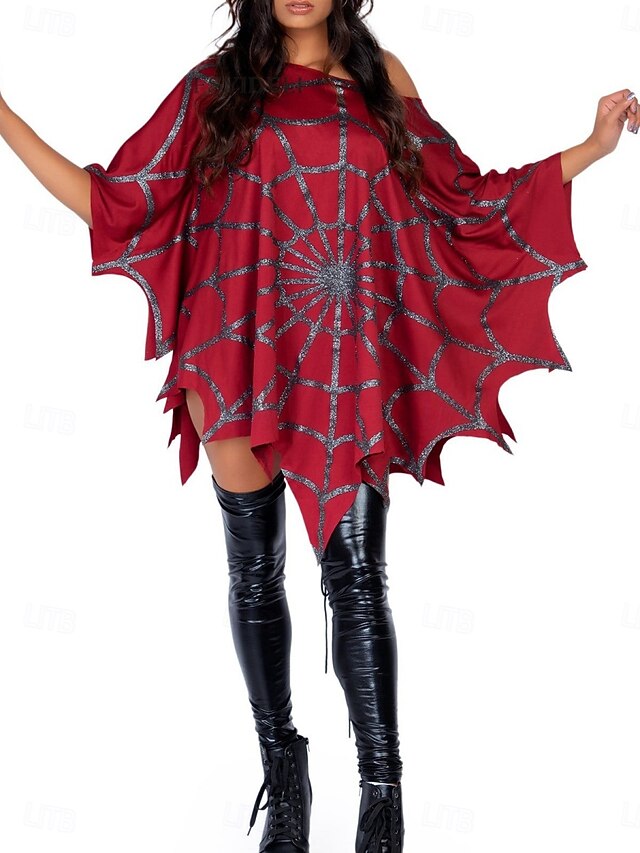  Blouse Femme Halloween Araignée Amusante Manches Longues Col Rond Regular T-shirts Imprimé Fête Noir Rouge Printemps Automne Préautomne