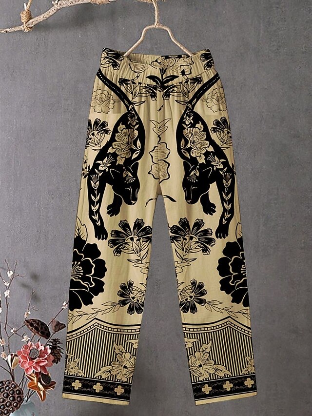 Women's Chinos Pants Trousers Streetwear Casual Full Length High Waist Floral Elastic Waist Print Breathability Comfortable Stretchy Vacation Street Daily Wear Yellow Summer Spring Fall Regular Fit4