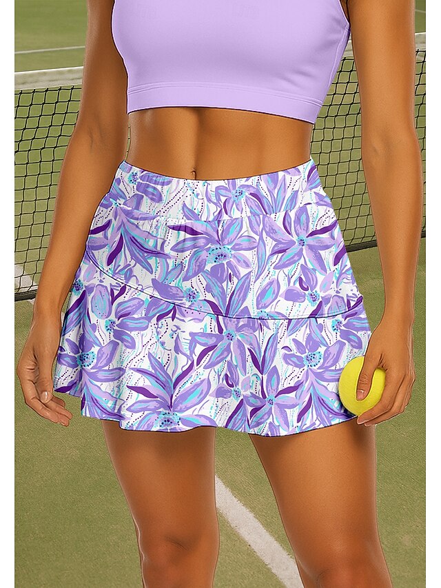 Women's Floral Tennis Skirts Patchwork Pocket 2 in 1 UPF50+ UV Resistant With Pockets Volleyball Tennis Badminton Shorts Skirt Purple Tennis Clothing4