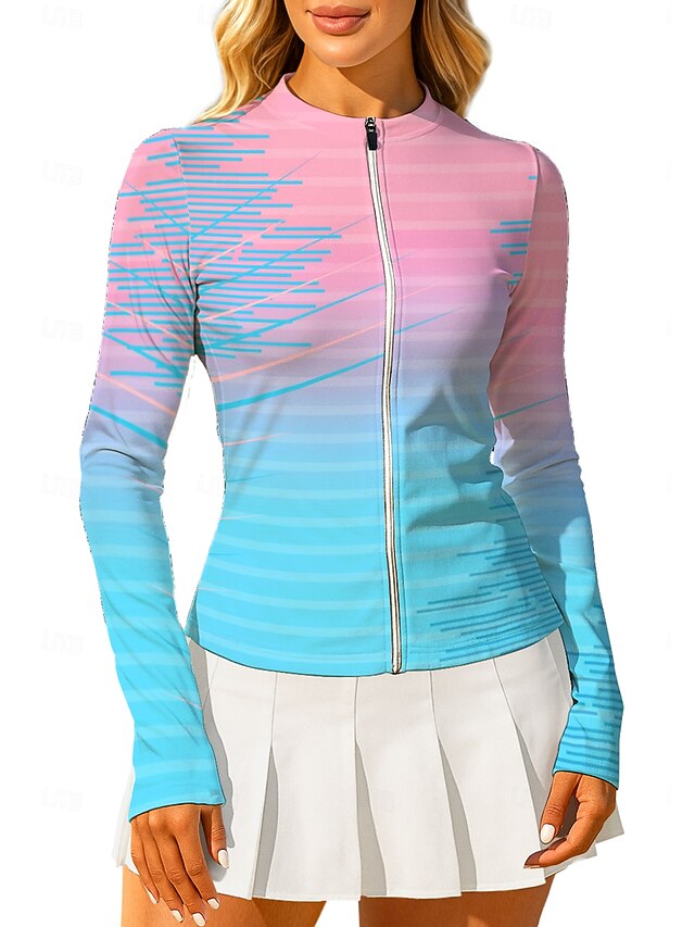 Women's Geometric Gradient Stripes Tops Sport Shirt Tennis Shirt Tennis Top Long Sleeve Zipper Floral UPF50+ UV Resistant High Elasticity Moisture Wicking Breathable Volleyball Tennis Golf Round High4