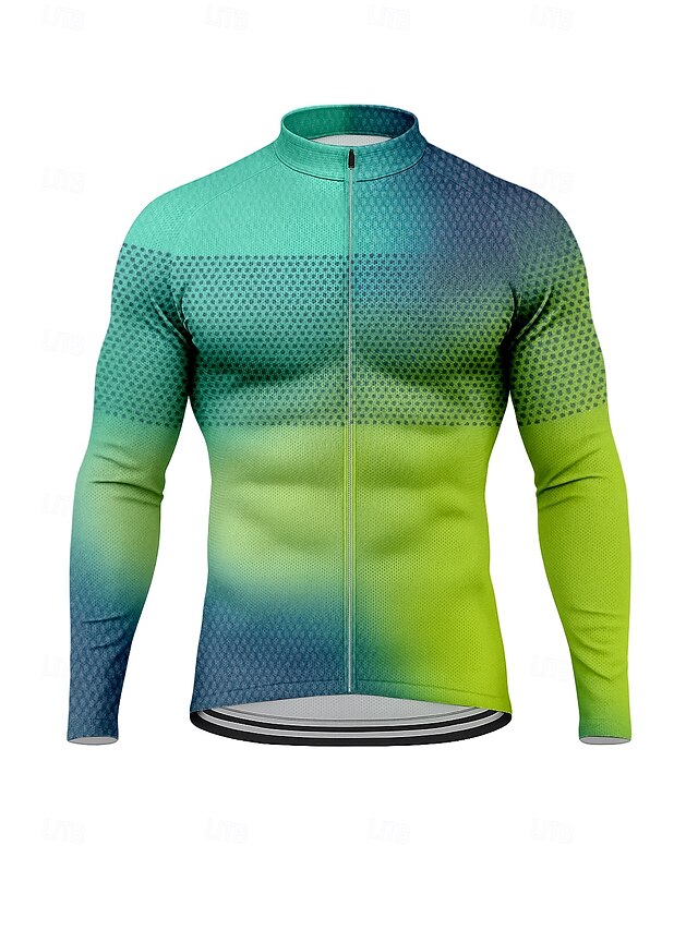 Men's Men Tops Cycling Jersey Ombre Graphic Color Gradient Long Sleeve Bike Jersey Top with 3 Rear Pockets Sun Sun Protection Sunscreen Quick Dry Sports Green Clothing Apparel4