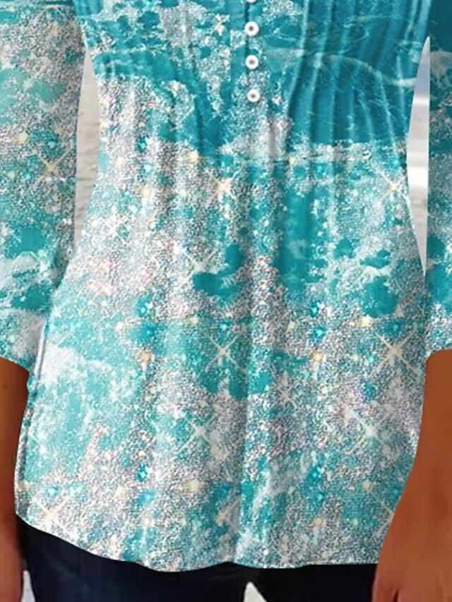 Women's Shirt Blouse Flower Casual 3/4 Length Sleeve V Neck Regular ...