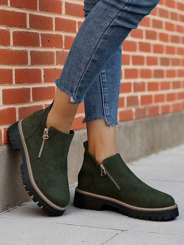  Bottines grises en similicuir pour femme – fermeture zippée latérale, semelle crantée antidérapante, style streetwear automne-hiver élégant