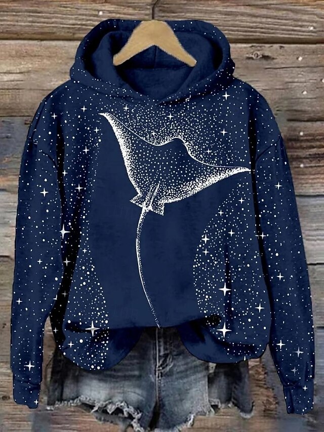 Women's Pullover Hoodie Sweatshirt Graphic Animal Streetwear Casual Long Sleeve Hooded Regular Tops Street Holiday Pocket Print Navy Blue Gray Fall Winter4