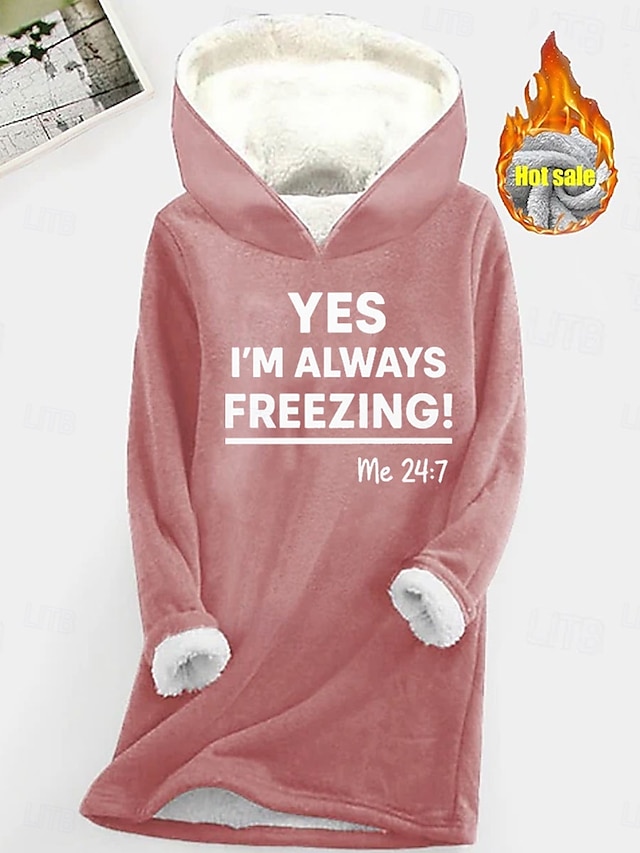 Naisten Pullover-huppari Kuvitettu Kirjain Vapaa-aika Comfrt Pitkähihainen Hupullinen Pitkät topit Katu Arkikäyttö Kausaliteetti Painettu Punastuvan vaaleanpunainen Sininen Harmaa Syksy Talvi