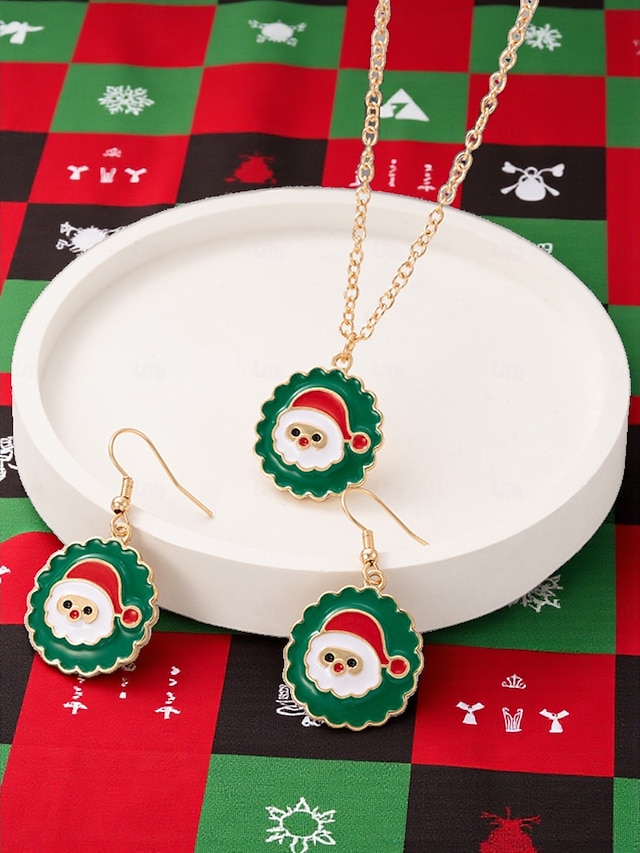  Ensemble de bijoux de Noël pour femmes avec pendentif en émail festif et boucles d'oreilles pendantes pour les fêtes et les cadeaux de fin d'année