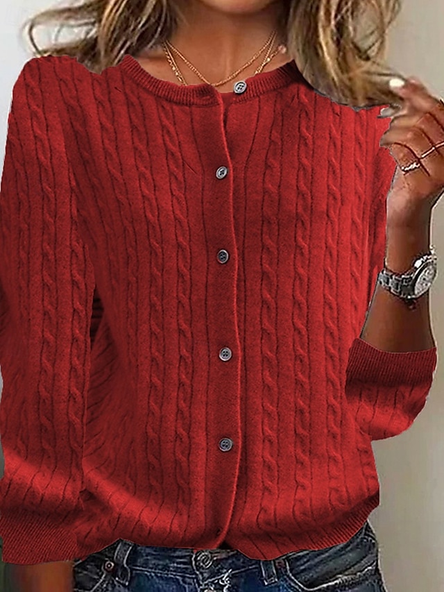  Femmes Pull Cardigan Mode Streetwear Quotidien Couleur Unie Côtelé Ouvert devant Tricoté manche longue Hauts Réguliers Tricoter Fête Sortir Week-end Noir Vin Automne Hiver