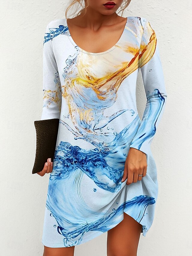 Women's Mini Dress Crew Neck Long Sleeve T Shirt Dress Tee Dress A Line Dress Casual Daily Going out Regular Fit Graphic Abstract Red Blue Green Fall Winter4