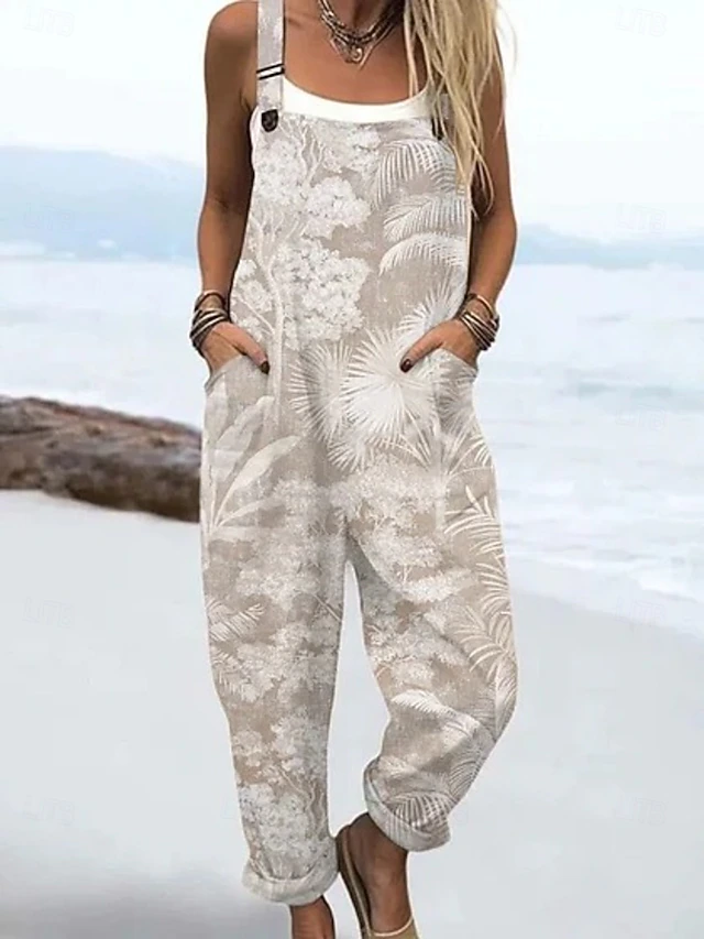 Women's Dungarees Active Floral Sleeveless Sleeveless Straight Square Neck Pocket with Pocket Vacation Daily Loose Fit Pink Red Beige Summer4