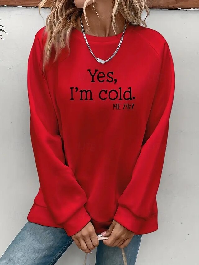  Per donna Felpe Grafico Lettera Classico Casual Manica Lunga Girocollo Top Regolari Casuale Nero Bianco Rosso Beige Autunno