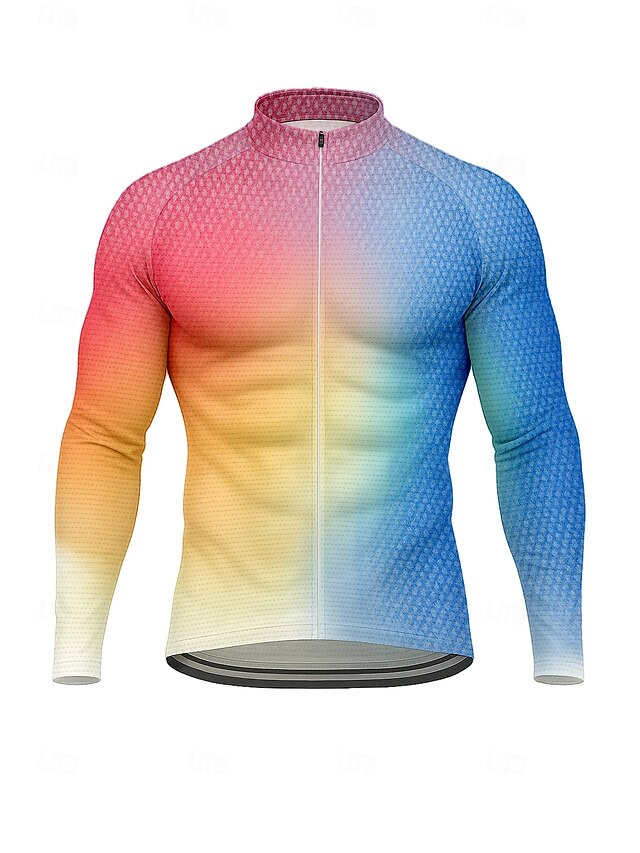 Men's Men Tops Cycling Jersey Ombre Graphic Color Gradient Long Sleeve Bike Jersey Top with 3 Rear Pockets Sun Sun Protection Sunscreen Quick Dry Sports Blue Clothing Apparel4