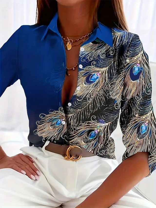  Dames Overhemd Grafisch Abstract Elegant Dagelijks Zakelijk Lange mouw Overhemdkraag Normale tops Bruiloft gast Werk Dagelijks Afdrukken Rood blauw Paars Groen Lente Herfst Winter