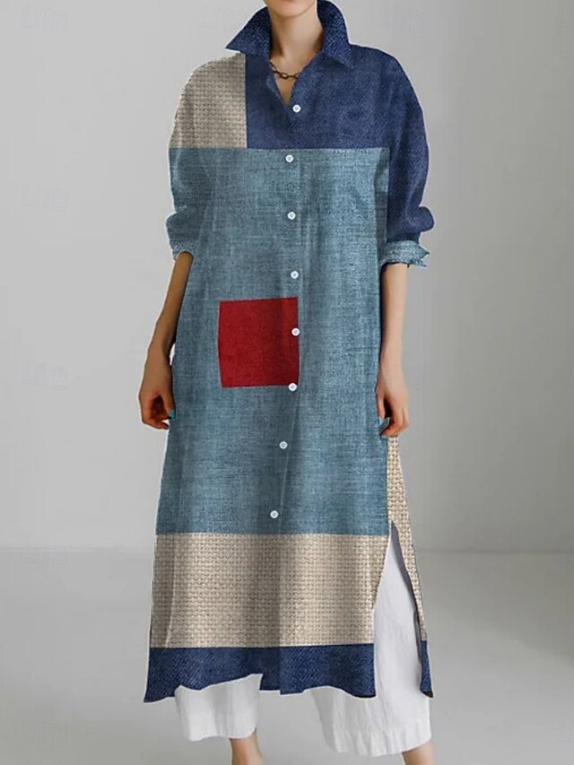 Women's Midi Dress Shirt Dress Casual Dress Fashion Modern Daily Holiday Weekend Regular Fit Plaid 3/4 Length Sleeve Shirt Collar Blue Summer Spring Fall4