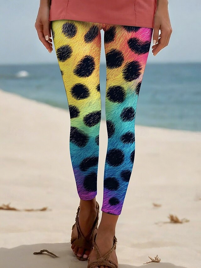 Women's Pants Trousers Leggings Cozy Leggings Streetwear Casual Full Length High Waist Leopard Elastic Waist Print Breathability Comfortable Stretchy Vacation Street Daily Wear Yellow Blue Summer4