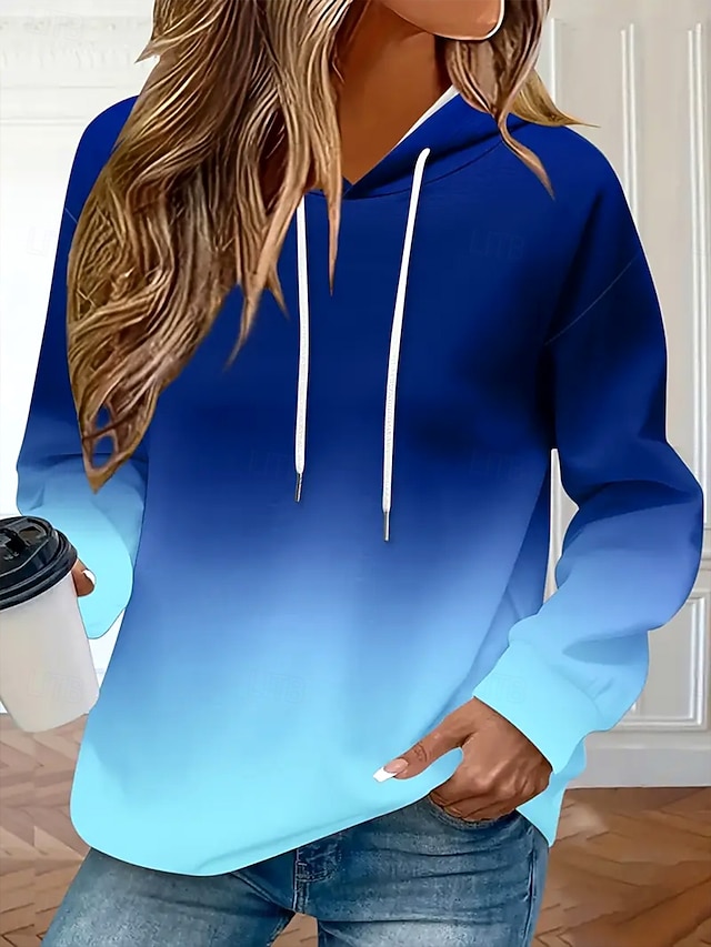  Damskie Bluza z kapturem i bluzą Graficzny Wzór tie-dye Moda Codzienny Nadruk Długi rękaw Kaptur Zwykłe topy Ulica Na co dzień Ściągana na sznurek Nadruk Niebieski Pomarańczowy Jesień Zima