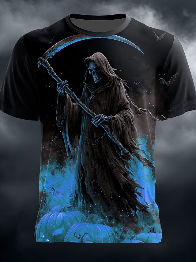 Men's Optical Illusion Grim Reaper Reaper T Shirt Short Sleeve T shirt ...