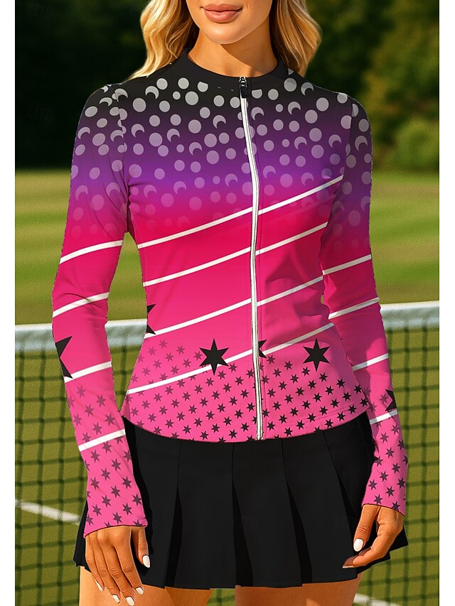 Women's Unisex Geometric Gradient Stars Tops Sport Shirt Tennis Shirt Tennis Top Long Sleeve Zipper Floral UPF50+ UV Resistant High Elasticity Moisture Wicking Breathable Volleyball Tennis Golf Round4