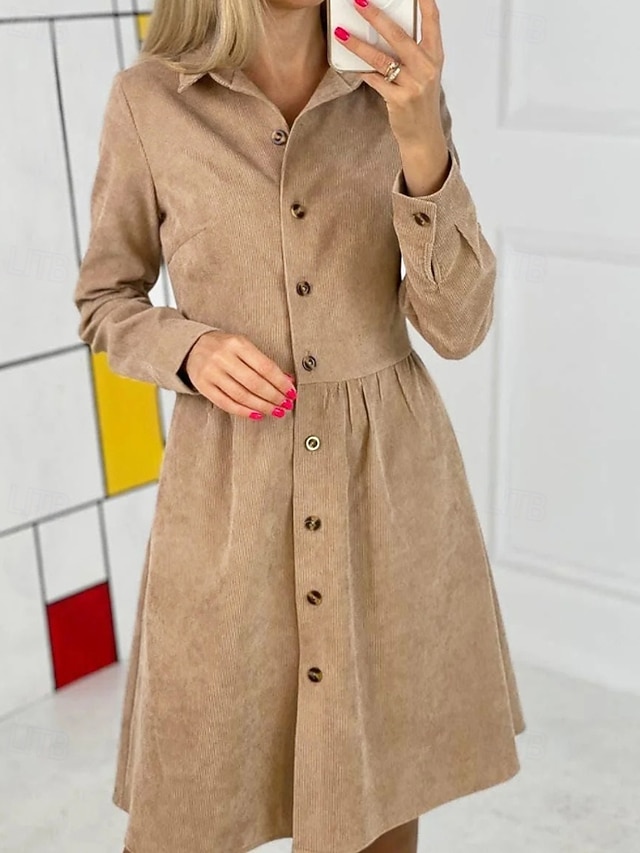  Pentru femei Rochie Mini Rochii Tip Cămașă Clasic Modern În aer liber Vacanță Sfârșit de săptămână Fit regulat Simplu Manșon Lung Guler Cămașă Negru Albastru piscină Mov Kaki Toamnă