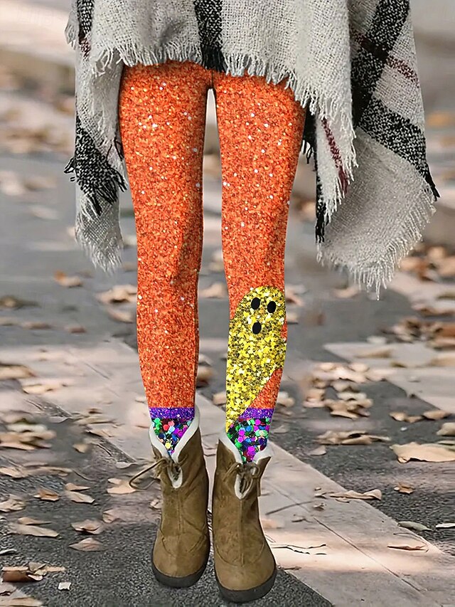 Women's Leggings Vacation Vintage Fashion Full Length High WaistPantsHalloween Graphic Animal Pumpkin Printing Thermal Warm Soft Breathable Stretchy Formal Outdoor Vacation Black Yellow Orange Spring4