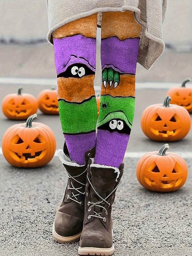  Per donna Pantaloni Leggings Leggings comodi Streetwear Casual Lunghezza intera Vita AltaPantsHalloween Blocco di colori Stampe Grafiche Elastico in vita Stampato Traspirabilità Confortevole