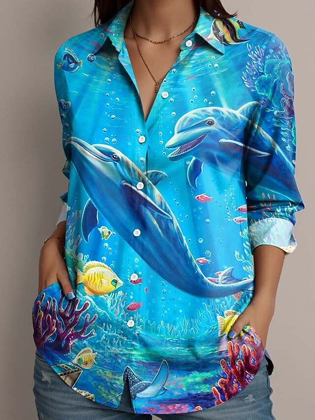 Dakota Daetwiler by Women's Shirt Graphic Hawaiian Basic Long Sleeve ...