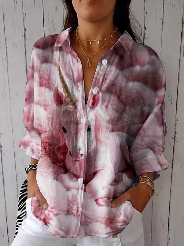 Women's Shirt Animal Daily Casual Long Sleeve Shirt Collar Regular Tops Daily Holiday Buttons Print Pink Summer Spring Fall4