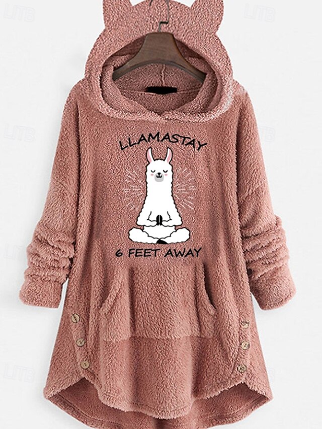 Women's Pullover Hoodie Sweatshirt Cat Streetwear Casual Long Sleeve Hooded Regular Tops Street Holiday Going out Pocket Print Pink Wine Gray Fall4