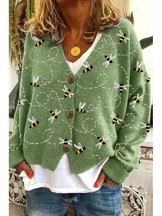  Damen Strickjacke Pullover Mit Wabenstruktur Knopfleiste V-Ausschnitt Langarm Leicht Elegant Streetwear Grafisch Geometrisch Knopfprint Tops Strick Outdoor Alltag Wochenende Marineblau Blau Frühling