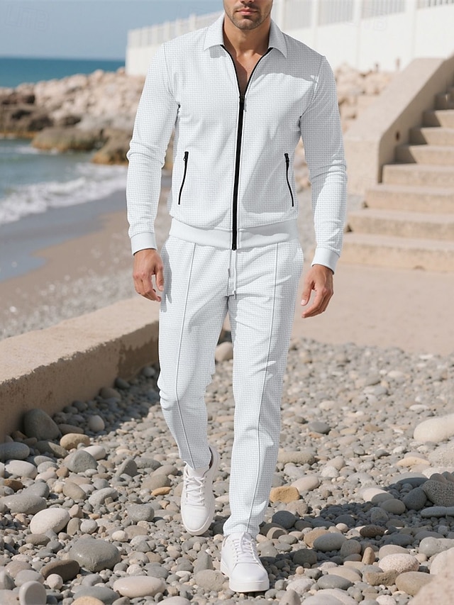  Herren Leichte Jacke Freizeitjacke Set Urlaub Täglich Atmungsaktiv Tasche 2 teilig Frühling Herbst Einfach Mode Klassisch Revers Regulär Schwarz Weiß Königliches Blau Khaki Grau Jacken