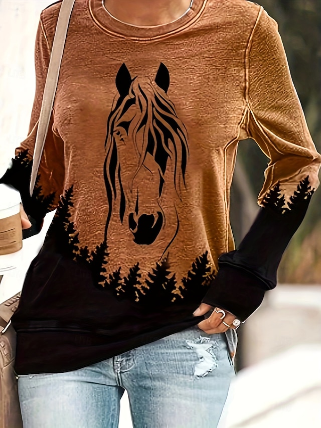  Per donna Felpa Pullover Grafico Animale Casual Manica Lunga Girocollo Top Regolari Streetwear Casuale Ferie Stampato Bianco Rosa Blu Marrone Verde Primavera Autunno Inverno