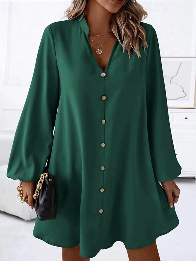  Pentru femei Rochie Mini Rochie casual Modă Clasic Modern În aer liber Vacanță Concediu Fit regulat Simplu Manșon Lung În V Negru Roșu-aprins Maro Trifoi Vară