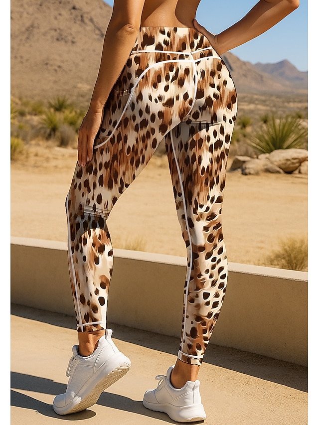 Per donna leggings da pilates Pantaloni fitness Leggings da palestra Tasche Bollo Tasche Laterali Pilates Palestra Allenamento in Palestra Pantaloni Collant Leggings Grafico Leopardato grigio