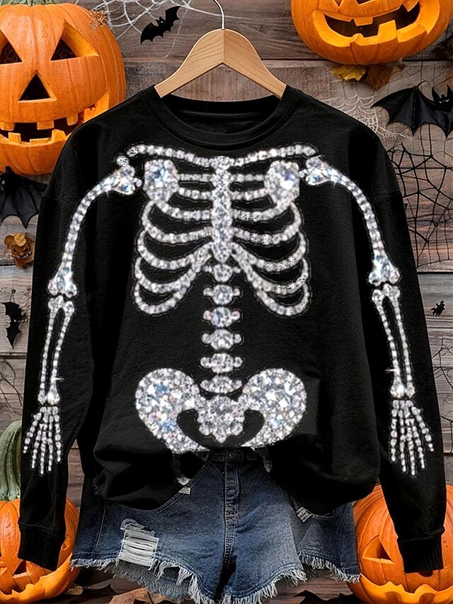  Damskie Bluza z kapturem Graficzny Czaszka Kot Moda Codzienny Długi rękaw Półgolf Zwykłe topy Ulica Na co dzień Codzienny Nadruk Czarny Fioletowy Pomarańczowy Jasnoszary Jesień Zima