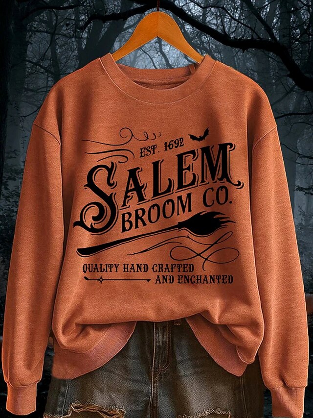 Women's Pullover Sweatshirt Graphic Letter Halloween Fashion Casual Long Sleeve Crew Neck Regular Tops Street Dailywear Casual Print Black Orange Gray Fall Winter4