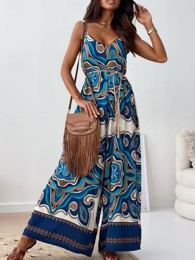  Mujer Normal Mono Activo Graphic Sin Mangas Perneras anchas Escote en Pico Alta cintura Vacaciones Diario Ajuste regular Azul Marino Azul Piscina Albaricoque Verano