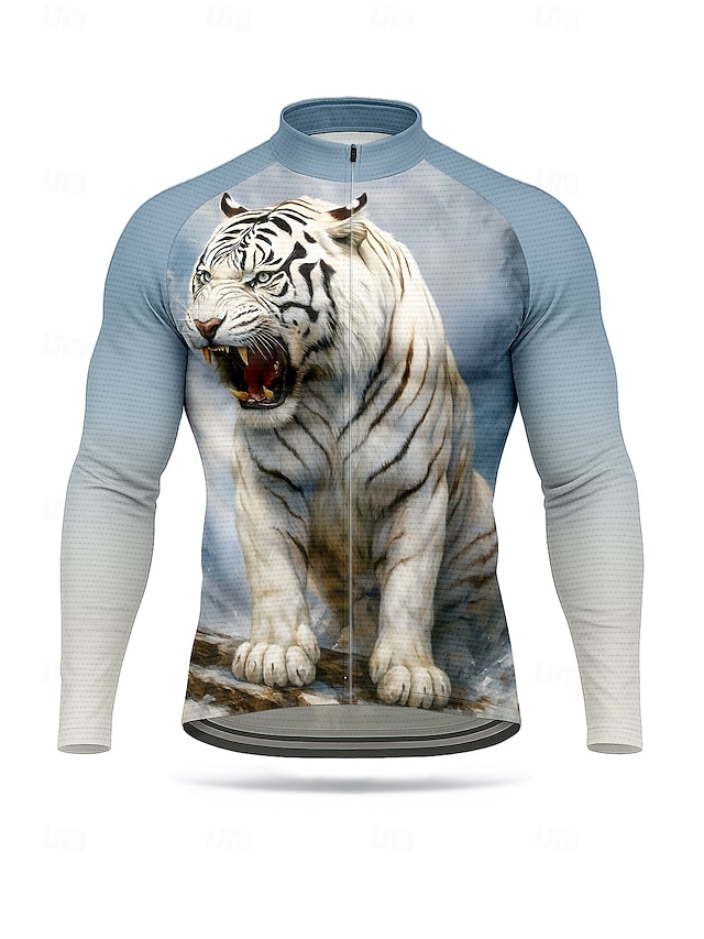  Homme Hauts Maillot de cyclisme Graphique Tigre Motif Animal manche longue Cyclisme Maillot Top avec 3 poches arrière Soleil Protection solaire Écran solaire Séchage Rapide Des sports Bleu Vêtement