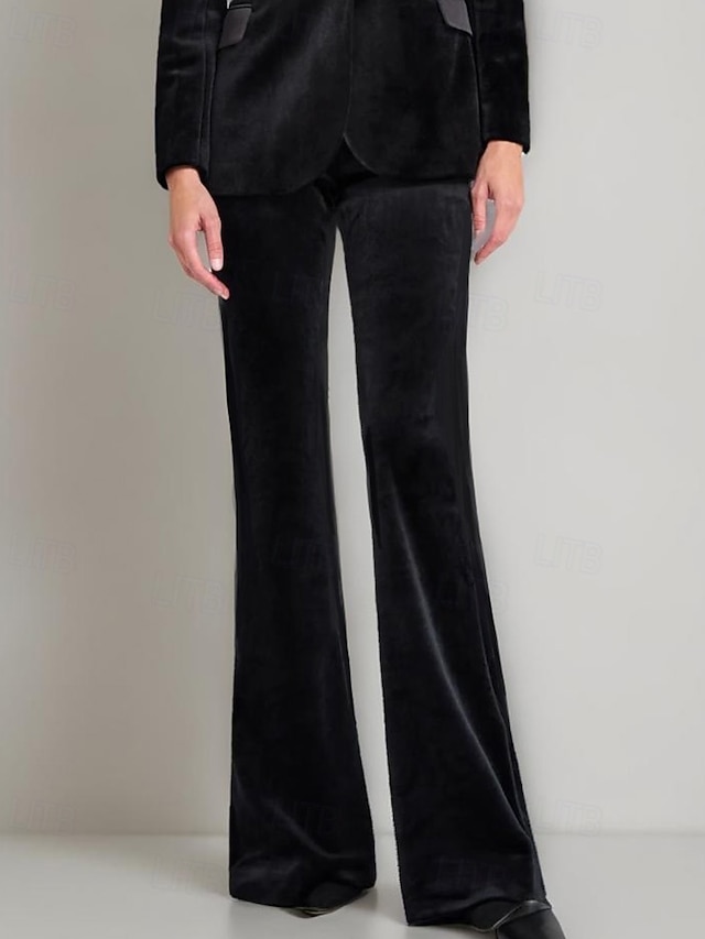  Tuta / Completo Pantalone Abito da cerimonia per signora Elegante Colletto a Camicia Lunghezza al pavimento Velluto Chiffon Elasticizzato Manica Lunga con Bottoni Tinta unita 2025