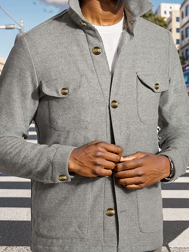 Men's Lightweight Jacket Shirt Jacket Casual Jacket Shacket Vacation Daily Breathable Pocket Spring Fall Plain Fashion Classic Lapel Regular Black Brown Gray Jacket4