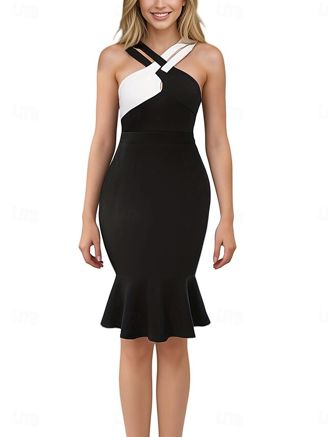 Women's Knee Length Dress Black Dress Cocktail Dress Sheath Dress Formal Dress Elegant Stylish Sexy Regular Fit Plain Sleeveless Strapless Black Summer Spring4