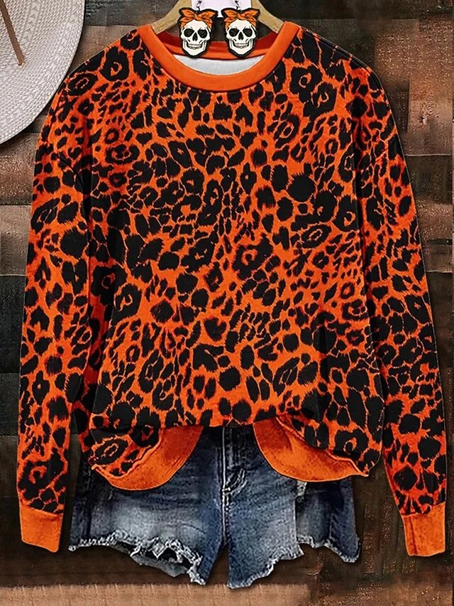 Halloween Women's Sweatshirts Graphic Halloween Casual Long Sleeve Crew Neck Regular Tops Street Dailywear Casual Print Pink Orange Green Spring Fall Winter4